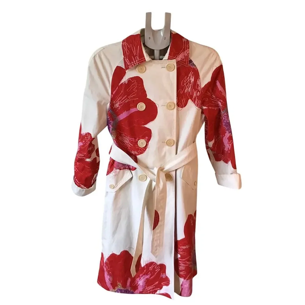 Coach White Poppy Cotton Trench Coat Women's Size S